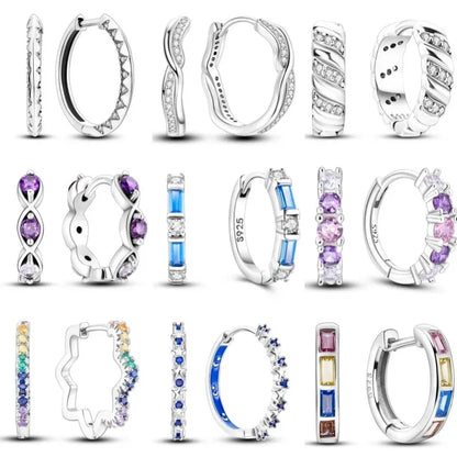 925 Sterling Silver Round Shaped Inlay Zircon Hoop Earrings Geometry Line Simple Women Girl Evening Party Brithday Gifts Jewelry