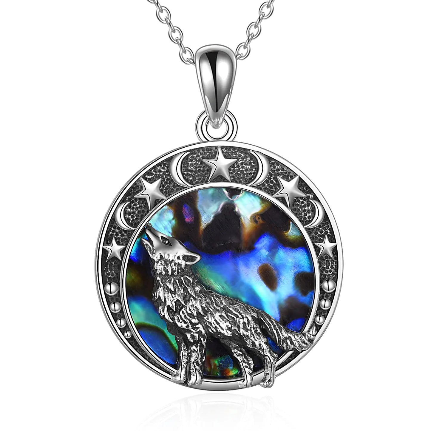 LUHE Wolf Jewelry Necklace Gifts Sterling Silver Viking Moon Wolf Pendant Necklace Jewelry for Women Men Unisex